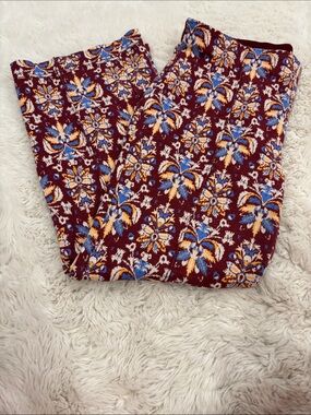 Anthropologie Maeve Maroon Floral Knit Pants with Accents